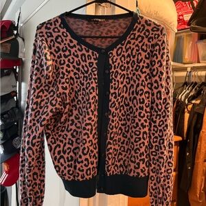 Ann Taylor Leopard Print Button-Up Sweater